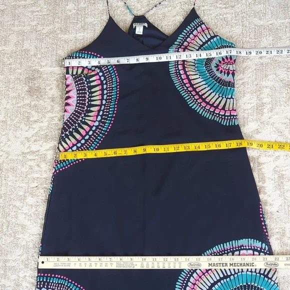 Old Navy T-Strap Chiffon Geometric Boho Maxi Dress S Blue Pink - Picture 15 of 16